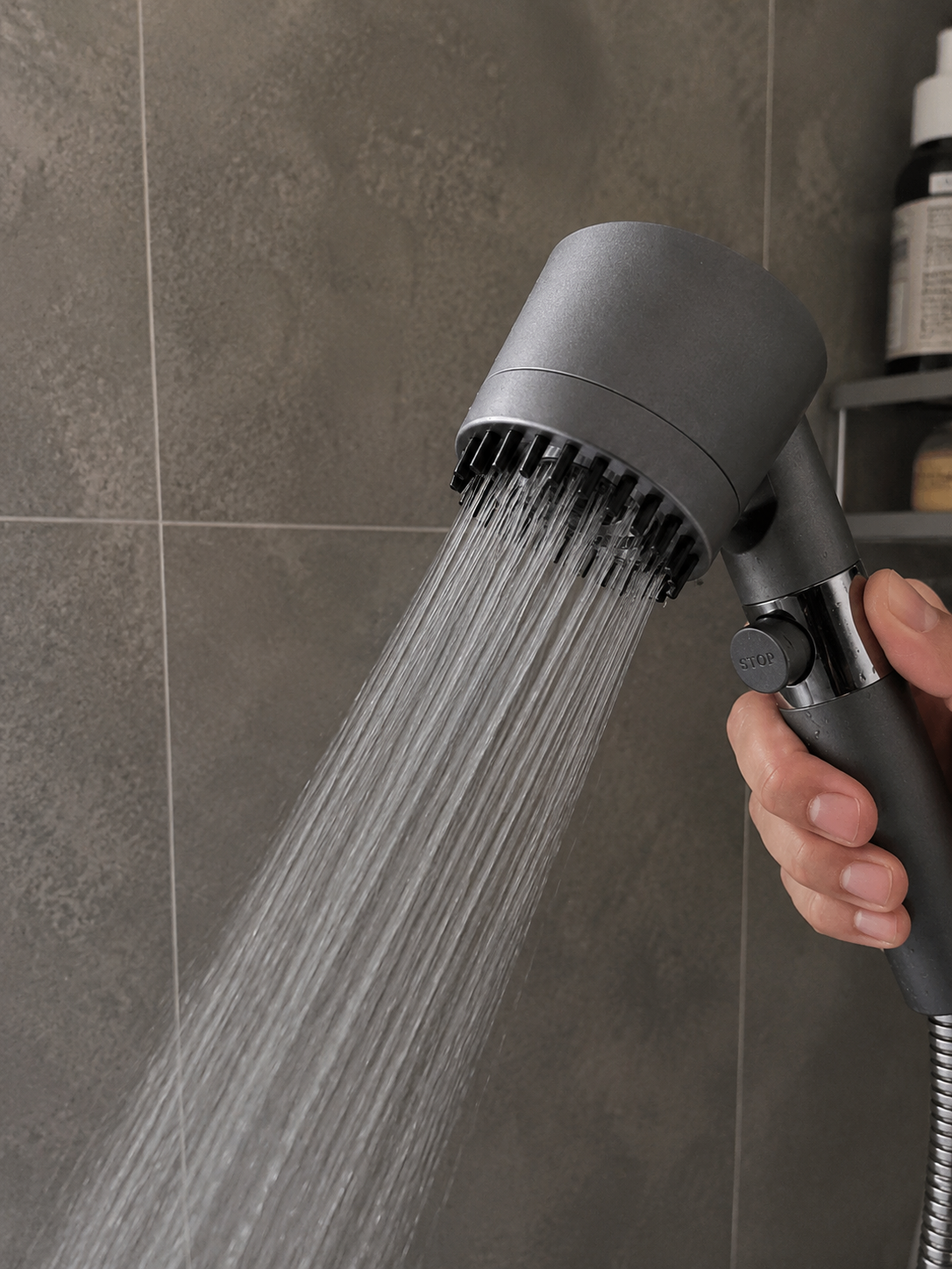 RAINLY shower head in Rinse mode with a wide even flow